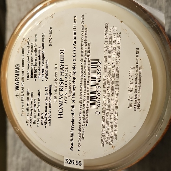 Bath & Body Works Honeycrisp Hayride 3-Wick Candle NWT - Picture 4 of 5